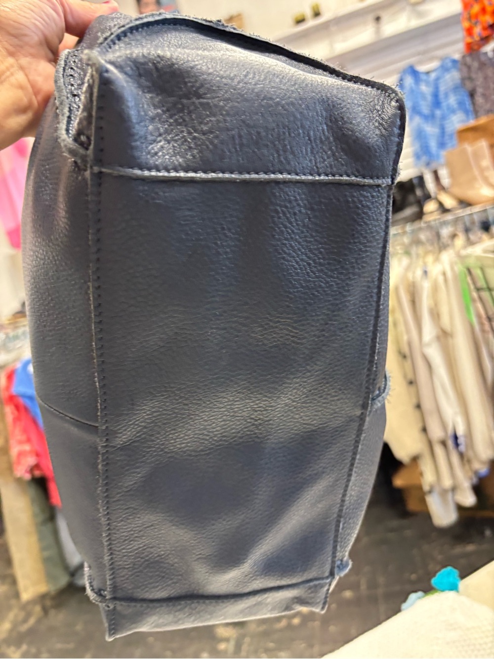 The Sak los Feliz slouch Navy Leather Tote with Brown Shoulder Handle - Picture 5 of 6
